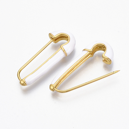 Brass Enamel Safety Pins Earrings, Real 18K Gold Plated, Nickel Free