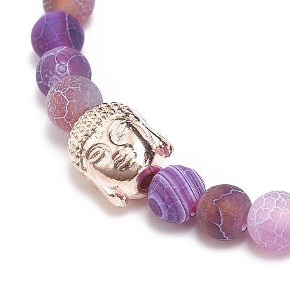 6 pcs 6 ensemble de bracelets extensibles perlés à tête de bouddha ronde et en alliage de couleur naturelle agate patinée (teinte), bracelets empilables de pierres précieuses pour femmes