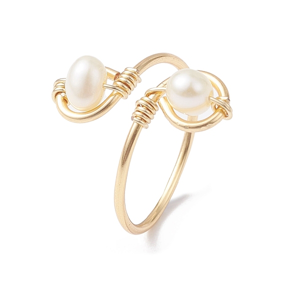Copper Wire Wrapped Natural Cultured Freshwater Pearl Toe Open Ring, Cuff Toe Ring for Women