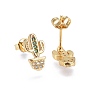 Brass Micro Pave Cubic Zirconia Stud Earrings, Cactus, Golden