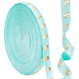 Gorgecraft 20 Yards Polyester Elastic Ribbon, Flat with Gold Unicorn Pattern, for Gift Decoration, Garment Accessories