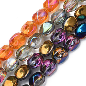 Electroplate Glass Beads Strands, Half Plated, AB Color, Oval