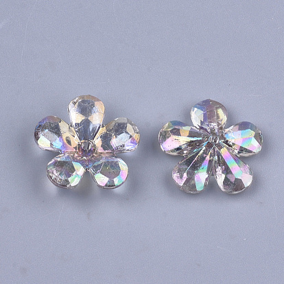 Transparent Acrylic Bead Caps, AB Color, Faceted, 5-Petal, Flower