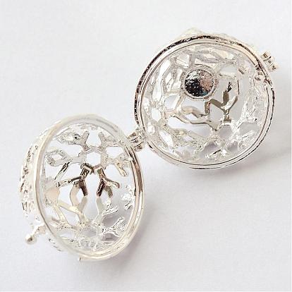 Rack Plating Brass Cage Pendants, For Chime Ball Pendant Necklaces Making, with Rhinestone, Hollow Round with Snowflake