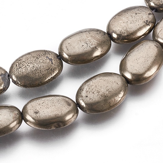Chapelets de perles pyrite naturelles , ovale