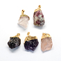 Plated Natural Crystal Pendants and Labradorite Pendants with Golden Tone Brass Findings,30~38x15~30x12~20mm, Hole: 6x5mm