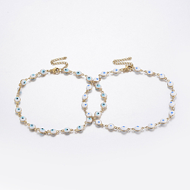 304 Stainless Steel Anklets, with Enamel, Evil Eye