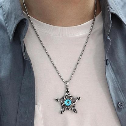 Five-pointed Star Pendant Necklace Titanium Steel Star Pendant Necklace Vintage Resin Evil Eye Jewelry Guardian Charms for Men Women