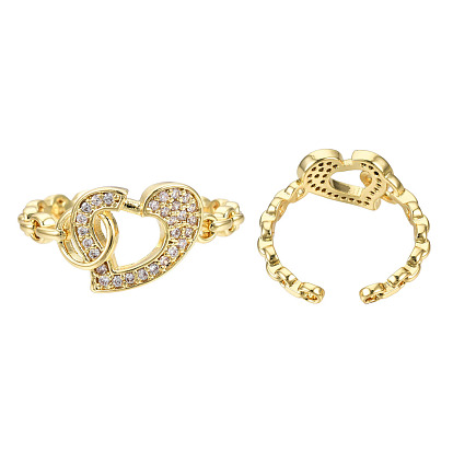 Кубический цирконий сердце открытые манжеты кольца, кольцо из латуни с покрытием из настоящего золота 18k для женщин, без никеля 