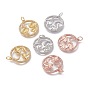 Autumn Theme Brass Micro Pave Clear Cubic Zirconia Pendants, with Jump Rings, Long-Lasting Plated, Flat Round with Mushroom