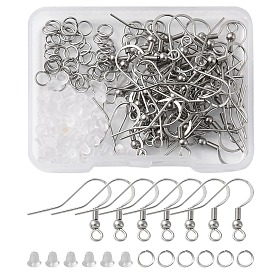 50Pcs 304 Stainless Steel French Hooks with Coil and Ball, Ear Wire, with 50Pcs Jump Rings and 50Pcs Plastic Ear Nuts