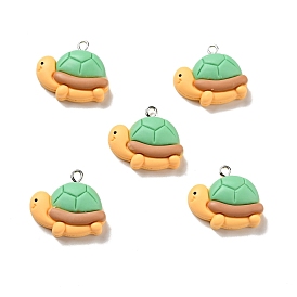 Opaque Resin Pendants, Turtle Charm, with Platinum Tone Iron Loops