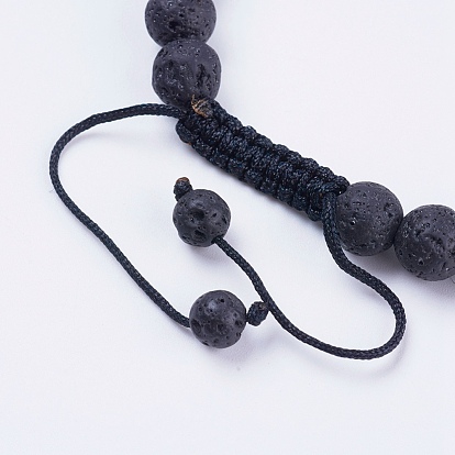 Nylon ajustable pulseras de cuentas trenzado del cordón, con roca de lava, cuentas de piedras preciosas y hallazgos de aleación