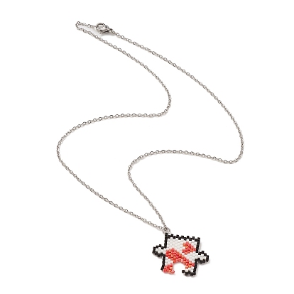 2 pcs 2 style miyuki graine perlée puzzle correspondant couple colliers ensemble, colliers à pendentif avec 304 chaînes câblées en acier inoxydable pour les amoureux des meilleurs amis