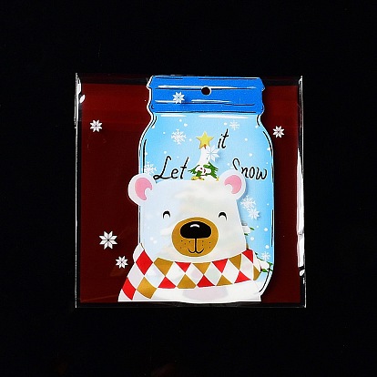 Sac de cuisson en plastique thème christams, avec auto-adhésif, pour le chocolat, candy, biscuits, carré avec ours/arbre/père noël