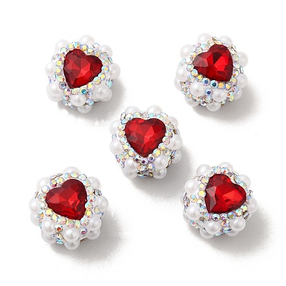 Polymer Clay Rhinestone Beads, with Imitation Pearl, Heart