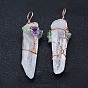 Natural Quartz Crystal and Mix Gemstone Big Pointed Pendants, with Brass Findings, Bullet, Rose Gold