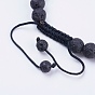 Nylon réglable bracelets cordon tressé de perles, avec pierre de lave, pierres précieuses & résultats d'alliage