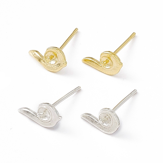 Brass Stud Earring Finding, Earring Settings for Half Drilled Beads, Snail, Cadmium Free & Lead Free, Long-Lasting Plated