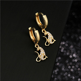 Geometric Animal Earrings with Zirconia Stones, Real Gold Plated from Europe and America