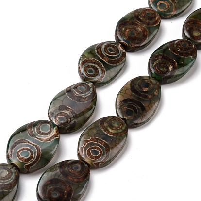 Tibetan Style 4-Eye dZi Beads Strands, Natural Agate Beads, Dyed & Heated, Oval
