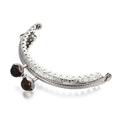 Iron Purse Frame Handle, with Half Round Resin Beads, for Bag Sewing Craft Tailor Sewer, Platinum