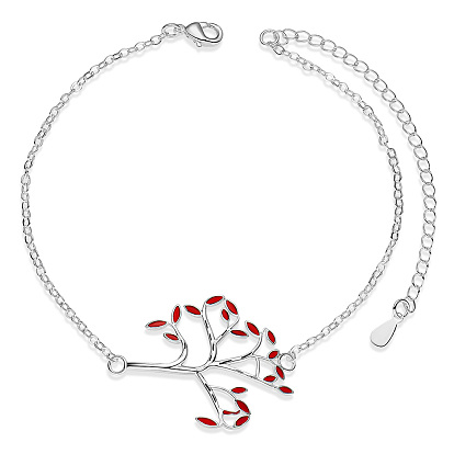 Bracelets de cheville à maillons en laiton Shegrace, avec résine époxy et chaînes de câbles, arbre