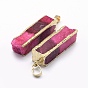 Natural Druzy Agate Crystal Pendants, with Golden Plated Brass Findings, Cuboid, Dyed