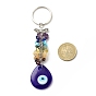 Natural & Synthetic Gemstone Beaded & Handmade Lampwork Pendants Keychain, with Brass, Iron, 304 Stainless Steel & Alloy Findings, Mix-shaped with Evil Eye