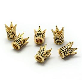Rack Plating Brass Cubic Zirconia Beads, Long-Lasting Plated, Crown