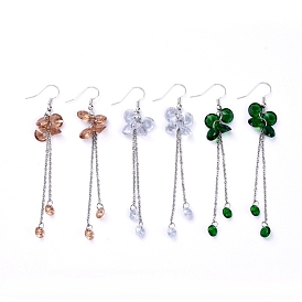 Dangle Earrings, Cluster Earrings, with Cubic Zirconia Charms, Brass Earring Hooks and 304 Stainless Steel Cable Chains