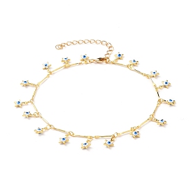 Bracelets de cheville de chaîne de lien de barre en laiton, avec étoile émaillée avec breloques mauvais œil, réel 18 k plaqué or