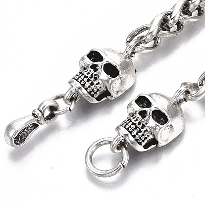 Men's Alloy Wheat Chain Bracelets, Skull