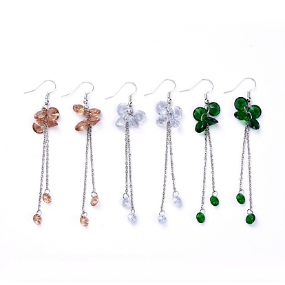 Dangle Earrings, Cluster Earrings, with Cubic Zirconia Charms, Brass Earring Hooks and 304 Stainless Steel Cable Chains
