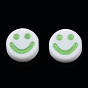 Opaque Craft Acrylic Beads, Flat Round with Smiling Face