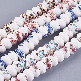 Handmade Porcelain Beads, Rondelle with Flower
