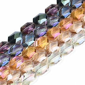 Plaquent verre transparent perles brins, de couleur plaquée ab , facette, ovale
