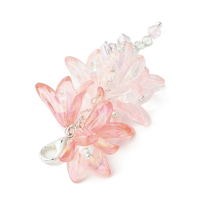 Acrylic & Glass Pendant Decoration, with Zinc Alloy Lobster Claw Clasps, Flower
