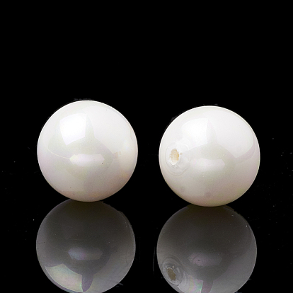 Perles de coquille d'imitation en plastique écologique, haut lustre, Grade a, demi trou / percé, ronde