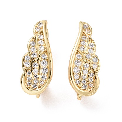 Rack Plating Brass Micro Pave Cubic Zirconia Hoop Earring Findings with Latch Back Closure, with Vertical Loops, Wings, Cadmium Free & Lead Free