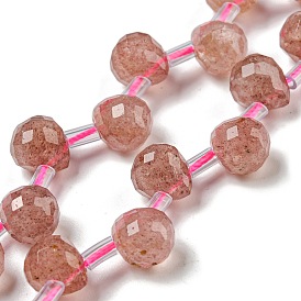Synthetic Strawberry Quartz Beads Strands, Faceted, Top Drilled, Teardrop