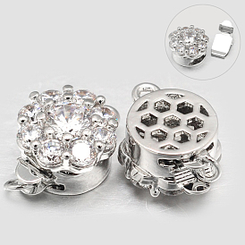 Eco-Friendly Vacuum Plating & Long-Lasting Plated Brass Micro Pave Cubic Zirconia Box Clasps, Flower, Cadmium Free & Nickel Free & Lead Free, 15x11x7mm, Hole: 1.5mm