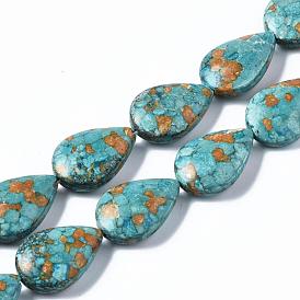 Brins de perles en forme de goutte turquoise synthétique teints, 25~26x17~18x9mm, Trou: 1~2mm