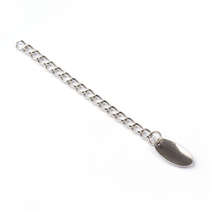 304 Stainless Steel Chain Extender, with Flat Oval Chain Tab