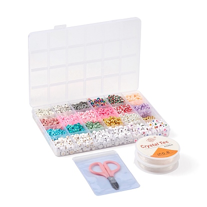 DIY Polymer Clay Beads Bracelet Making Kits, Including Dis Polymer Clay Beads, CCB Plastic & Brass & Acrylic Beads, Scissors and Elastic Thread