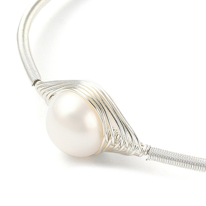 Brazalete con cuentas de perlas naturales, brazalete de alambre de resorte de acero
