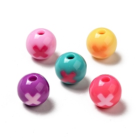 Two Tone Opaque Acrylic Beads, Round with Cross