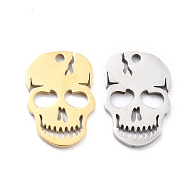 201 Stainless Steel Charms, Laser Cut, Manual Polishing, Skull