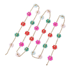 Chaînes à maillons de fleurs en perles de verre colorées, avec 304 chaînes de câble en acier inoxydable