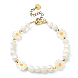 Bracelets en perles naturelles et coquillages pour femmes, fleurs, avec 304 accessoire en acier inoxydable